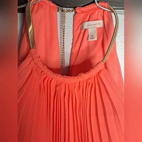 Dress Barn Halter Hardware Neck Pleated Coral Maxi Dress Sz 14 - Picture 3 of 13